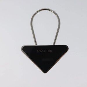 PRADA Key Ring metal Black Silver M713 Auth am7978
